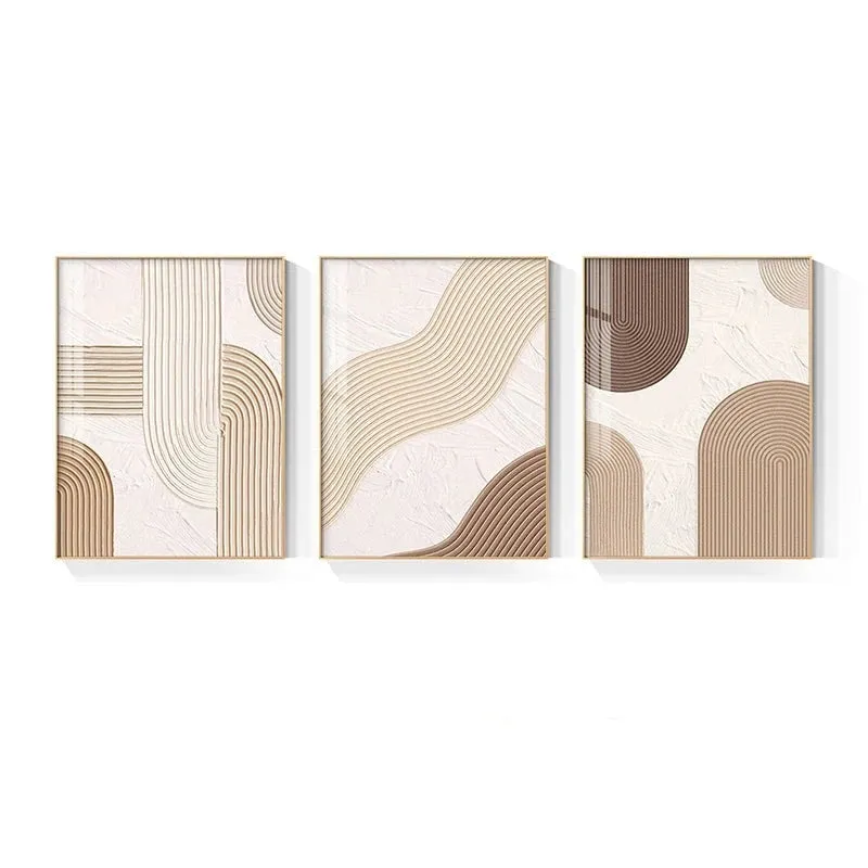 Modern Abstract Beige Geometric Lines Wall Art Fine Art Canvas Prints Pictures For Living Room Dining Room Home Office Decor