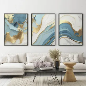 Modern Abstract Golden Blue Liquid Marble Print Wall Art Fine Art Canvas Prints Pictures For Living Room Bedroom Nordic Home Decor