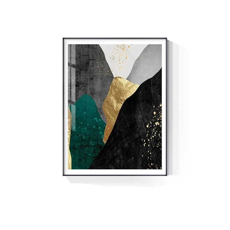 Modern Abstract Nordic Geomorphic Green Grey Goldn Wall Art Fine Art Canvas Prints Pictures For Modern Apartment Living Room Home Decor