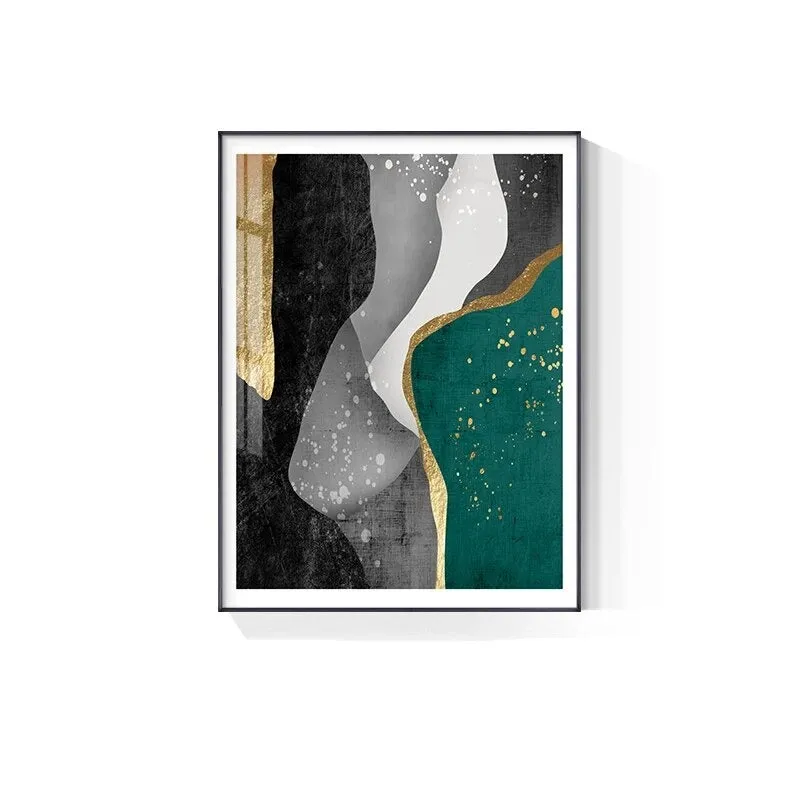 Modern Abstract Nordic Geomorphic Green Grey Goldn Wall Art Fine Art Canvas Prints Pictures For Modern Apartment Living Room Home Decor