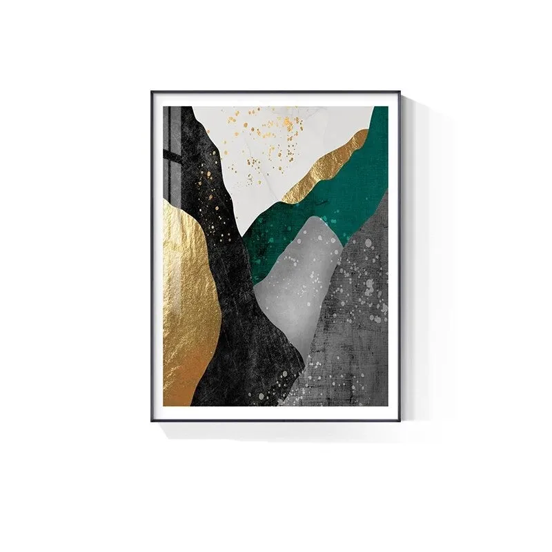 Modern Abstract Nordic Geomorphic Green Grey Goldn Wall Art Fine Art Canvas Prints Pictures For Modern Apartment Living Room Home Decor