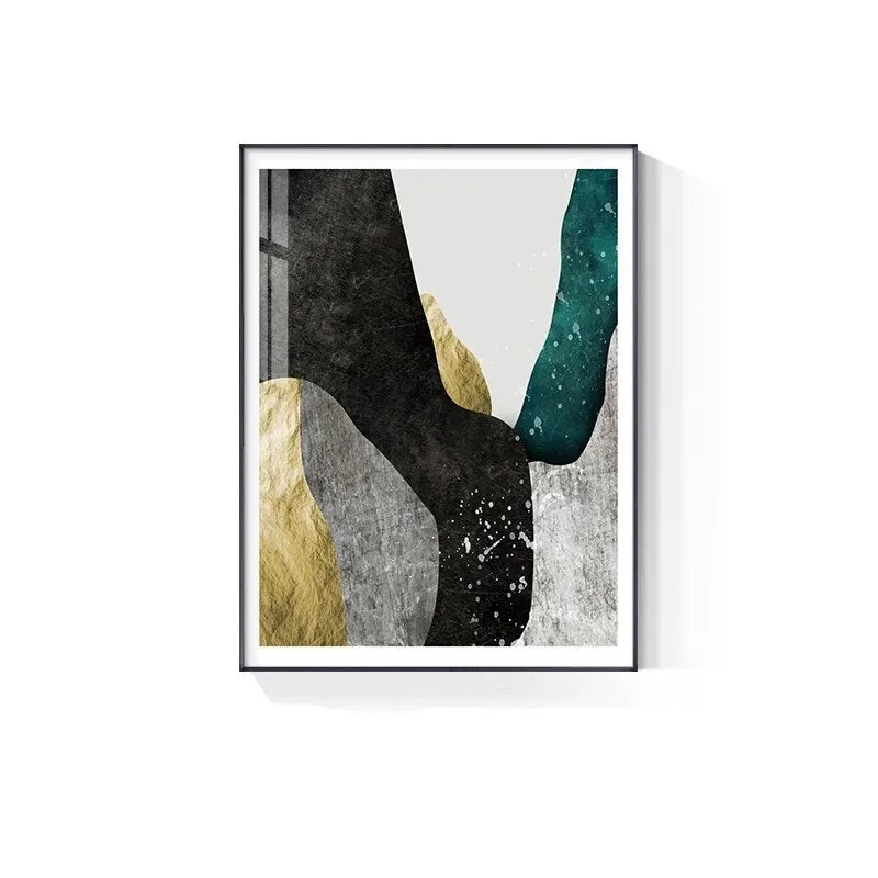 Modern Abstract Nordic Geomorphic Green Grey Goldn Wall Art Fine Art Canvas Prints Pictures For Modern Apartment Living Room Home Decor