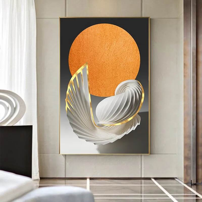 Modern Abstract Orange Golden Flowing Wall Art Fine Art Canvas Prints Pictures For Modern Loft Apartment Luxury Living Room Home Office Decor