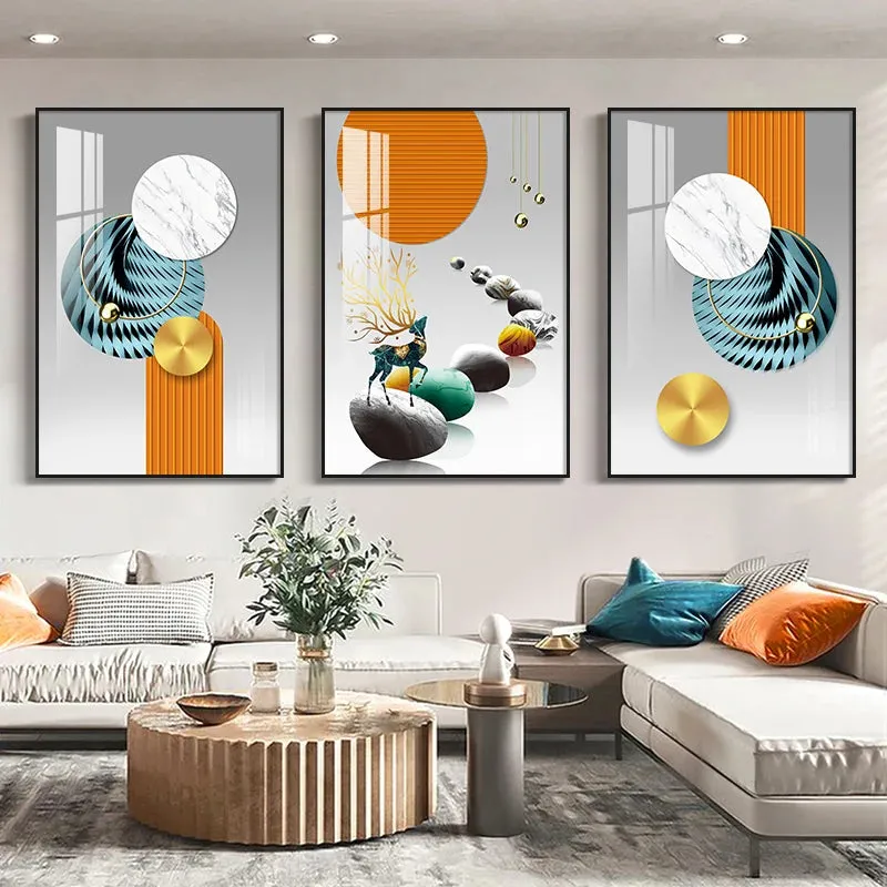 Modern Aesthetics Abstract Auspicious Wall Art Fine Art Canvas Prints Pictures For Luxury Living Room Dining Room Boutique Hotel Room Art Decor