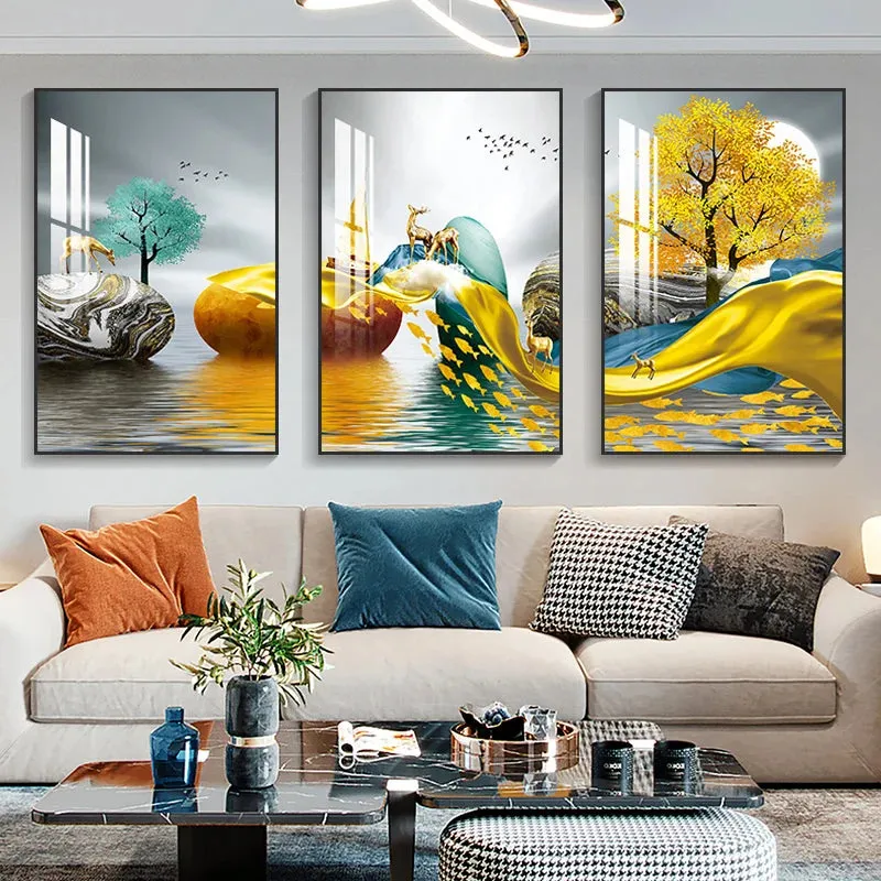 Modern Aesthetics Abstract Auspicious Wall Art Fine Art Canvas Prints Pictures For Luxury Living Room Dining Room Boutique Hotel Room Art Decor