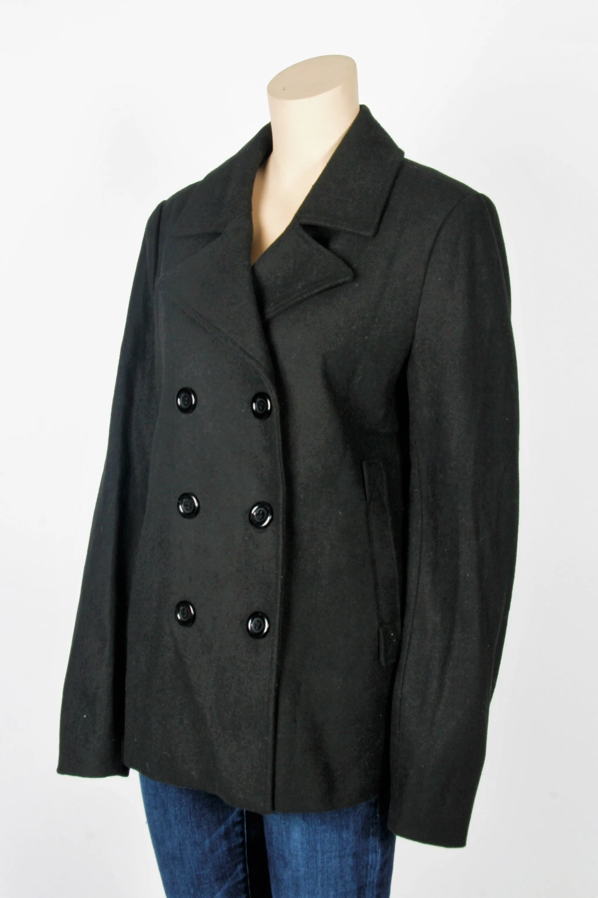 NWOT Ambiance Apparel Black Peacoat-Size Large