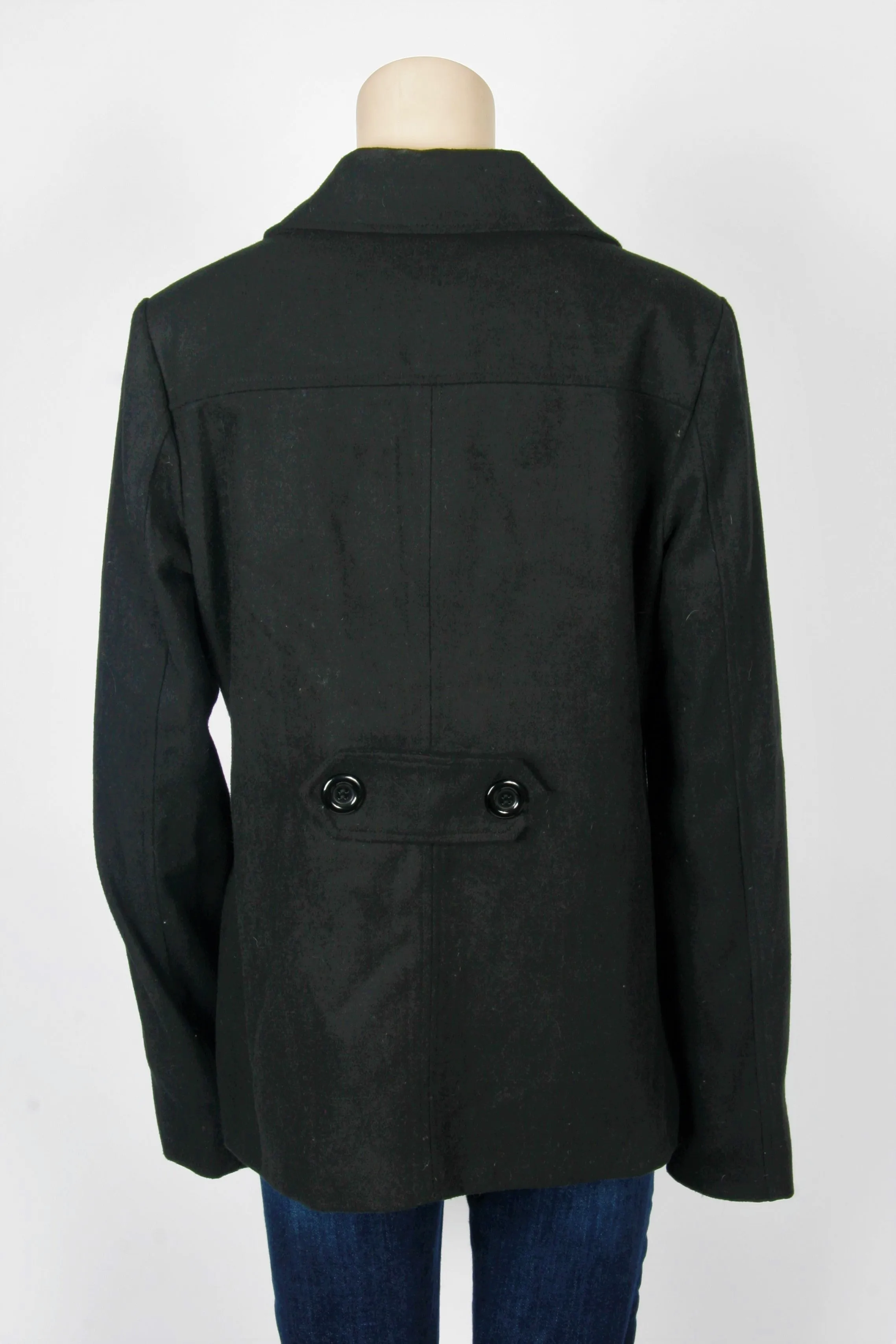 NWOT Ambiance Apparel Black Peacoat-Size Large