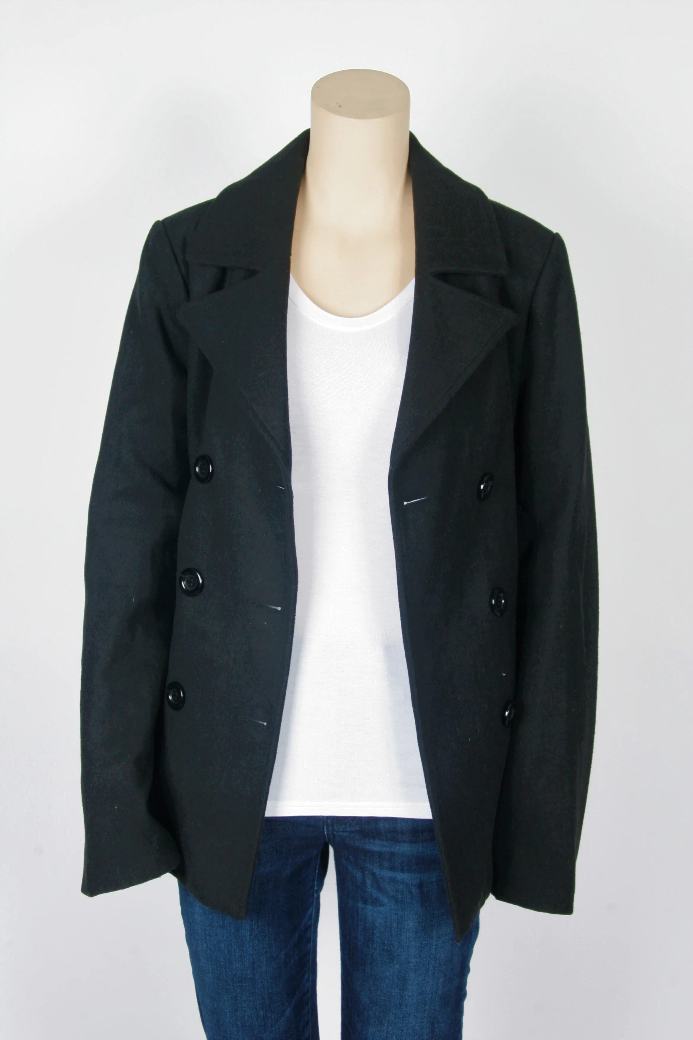 NWOT Ambiance Apparel Black Peacoat-Size Large