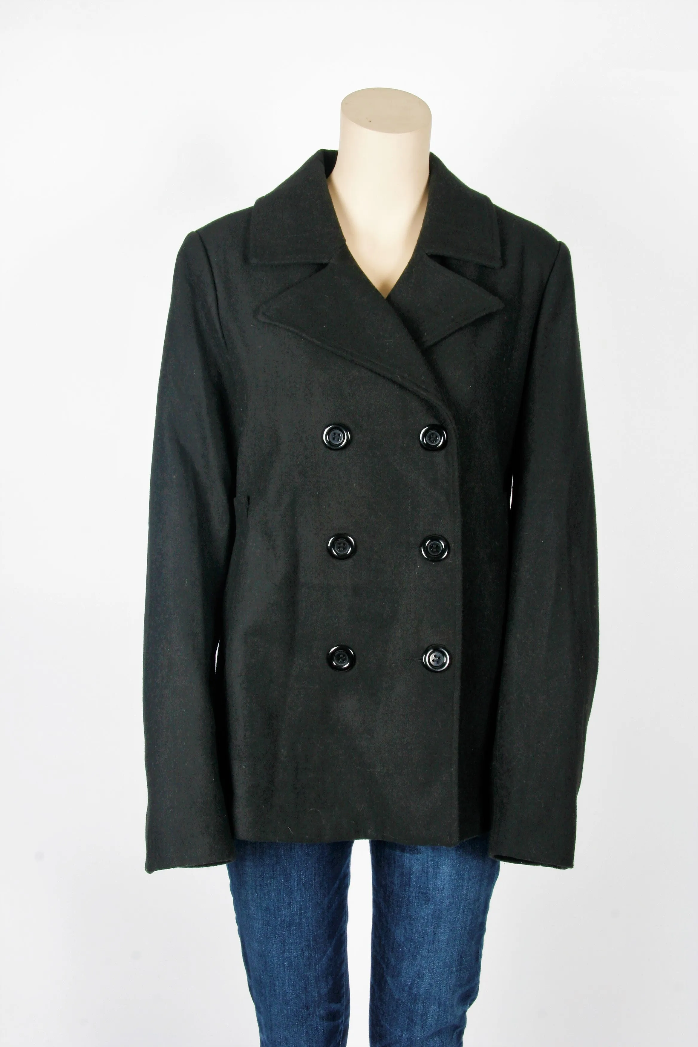 NWOT Ambiance Apparel Black Peacoat-Size Large