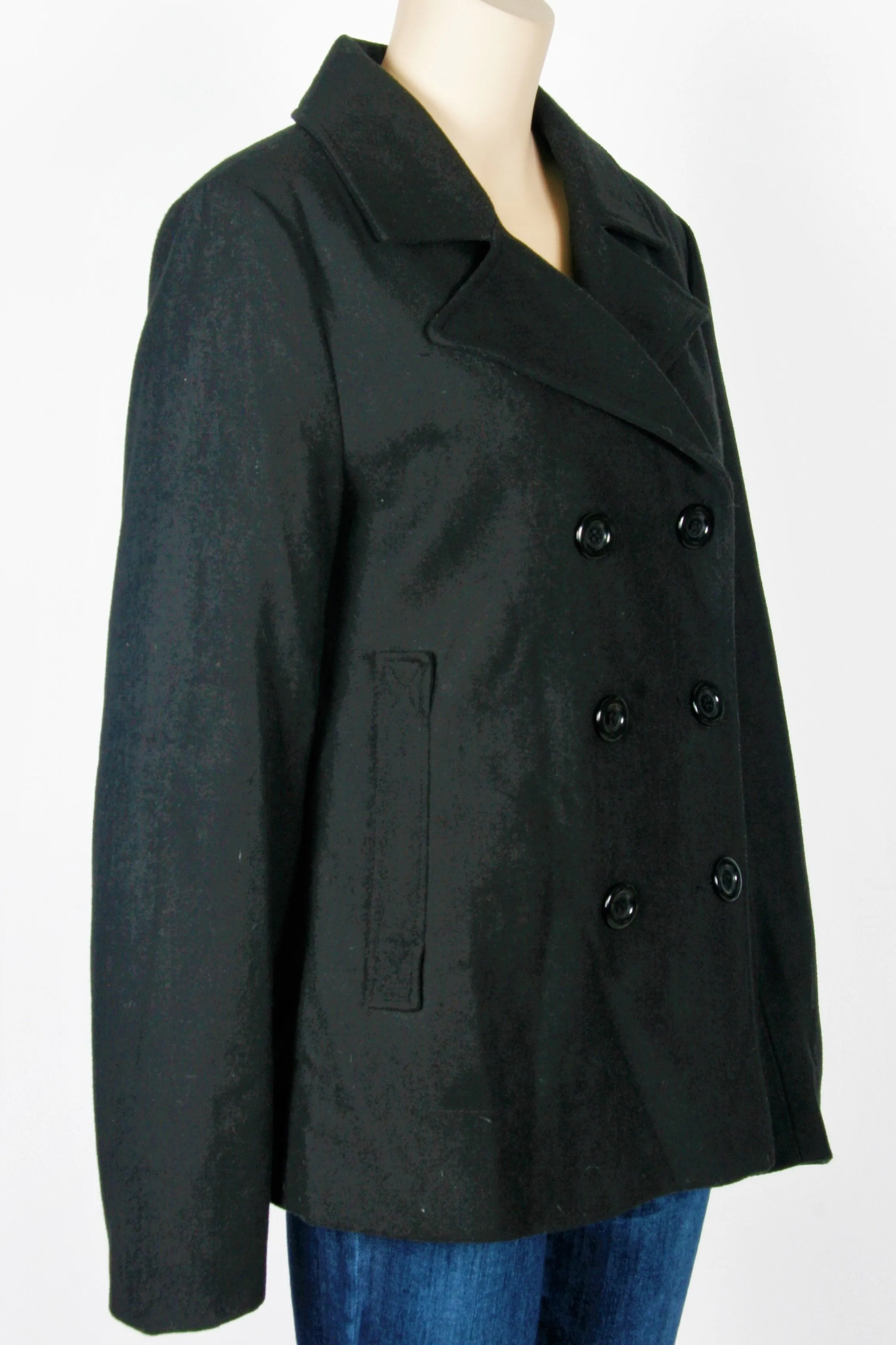 NWOT Ambiance Apparel Black Peacoat-Size Large