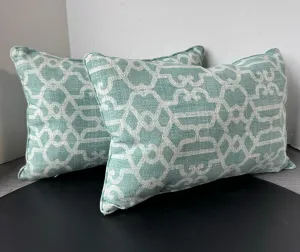 Pair of Turquoise Geometric Patterned Rectangular Throw Pillows