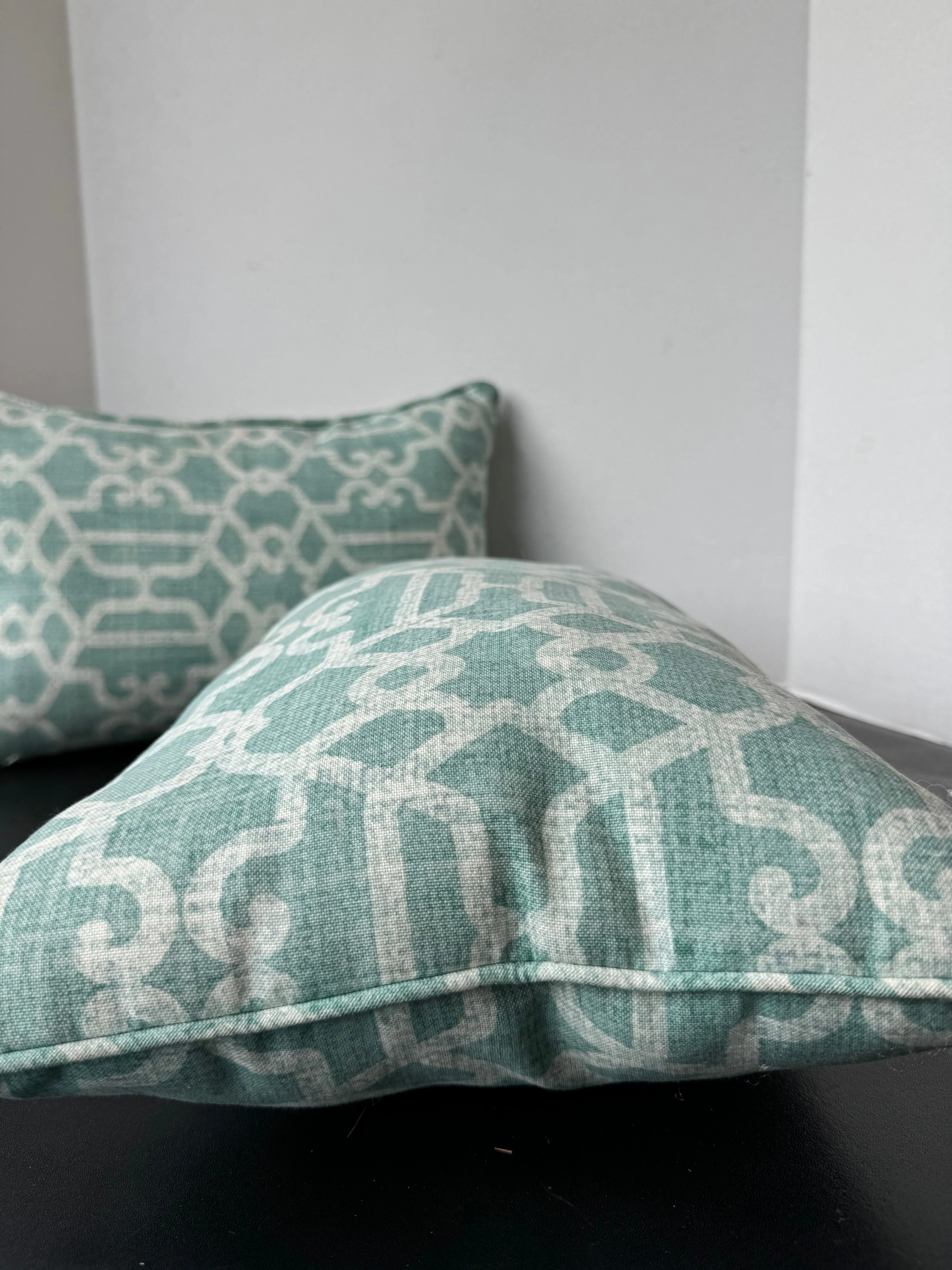 Pair of Turquoise Geometric Patterned Rectangular Throw Pillows