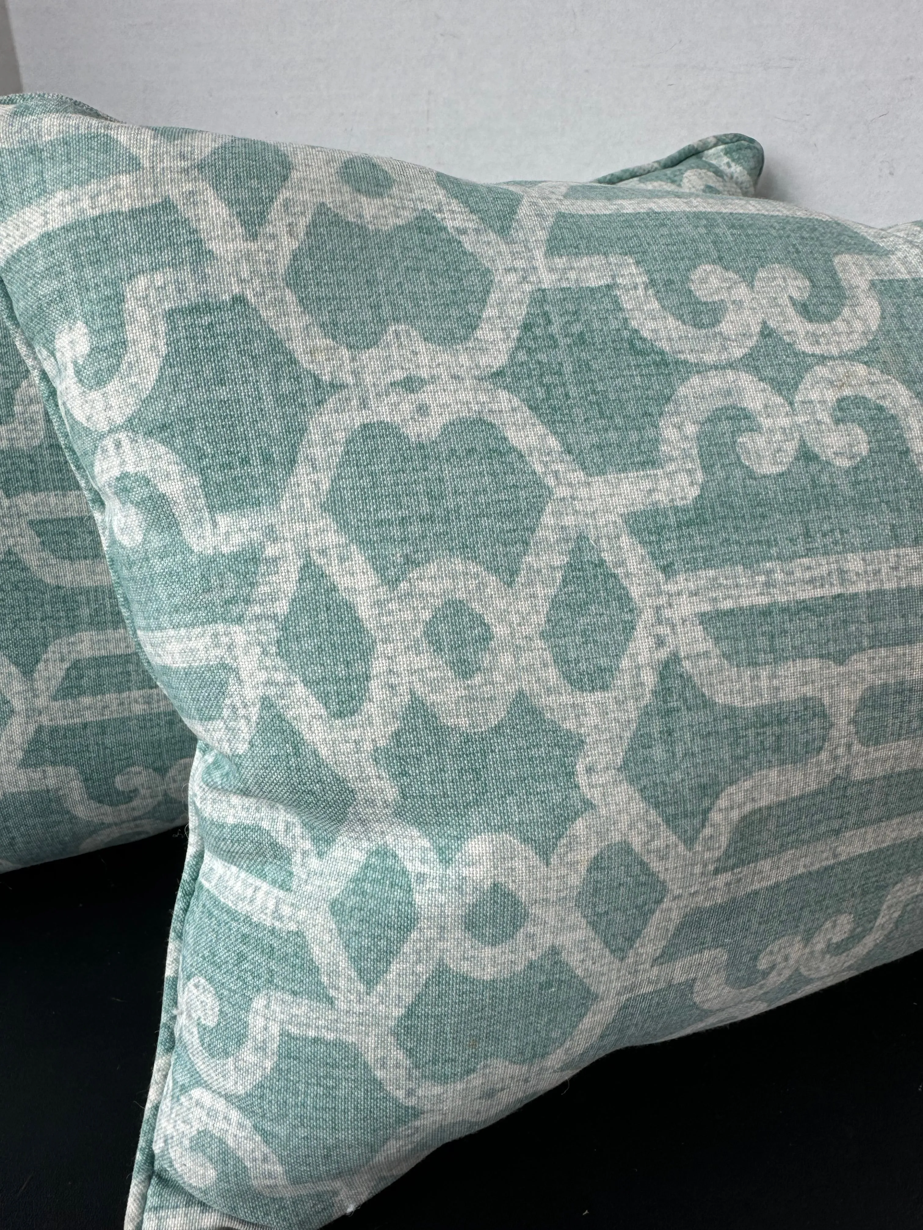 Pair of Turquoise Geometric Patterned Rectangular Throw Pillows