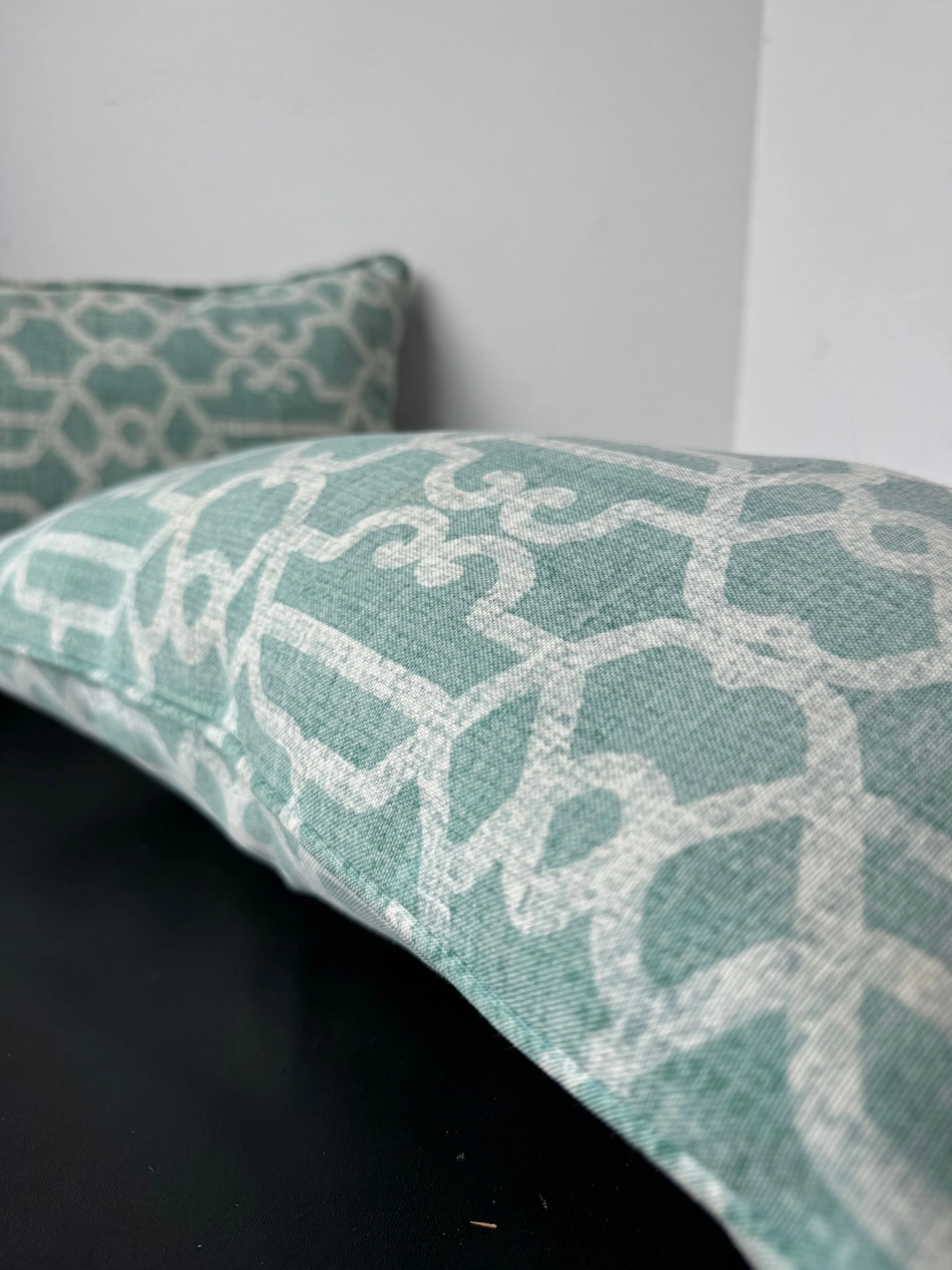 Pair of Turquoise Geometric Patterned Rectangular Throw Pillows