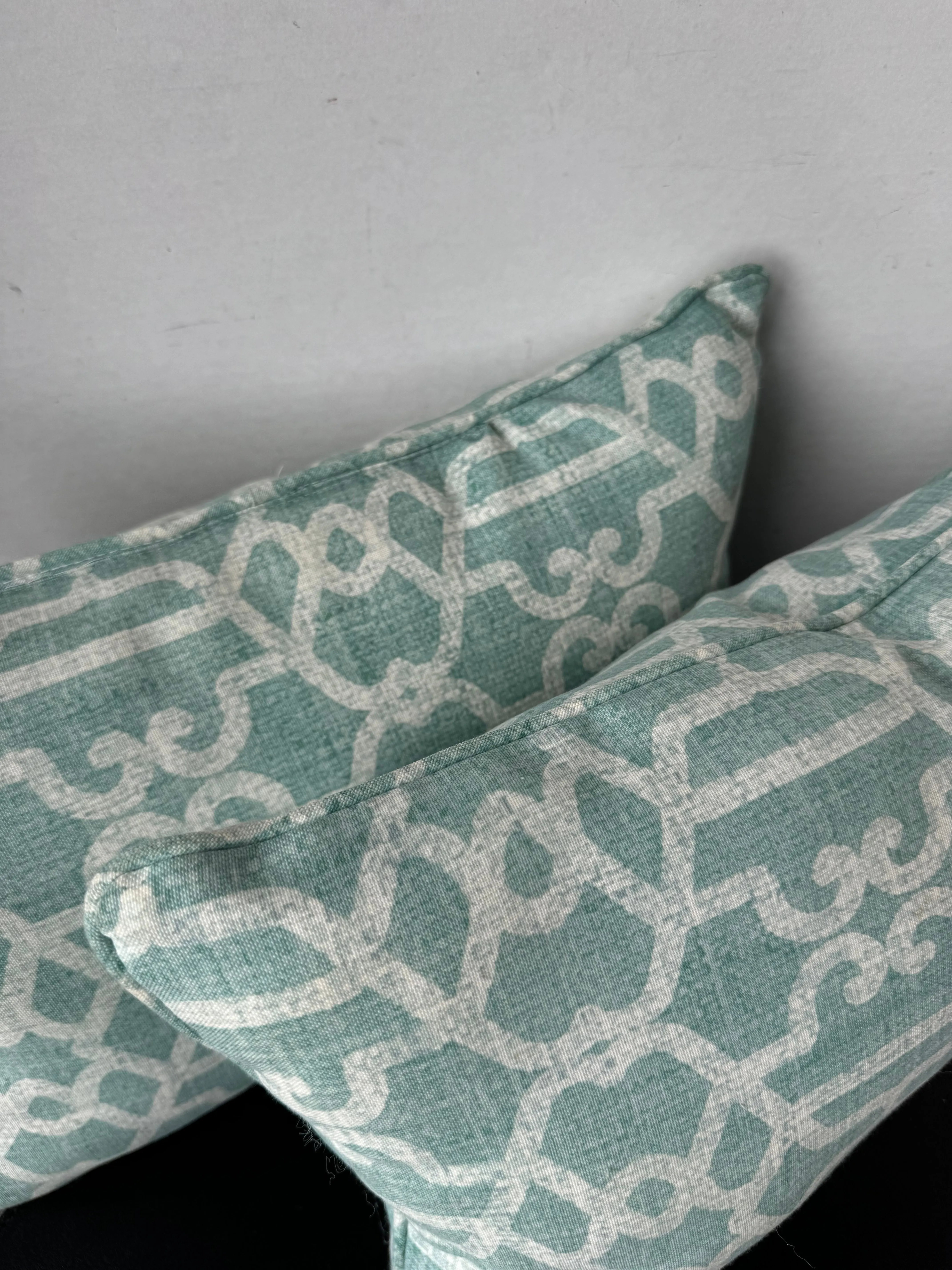 Pair of Turquoise Geometric Patterned Rectangular Throw Pillows