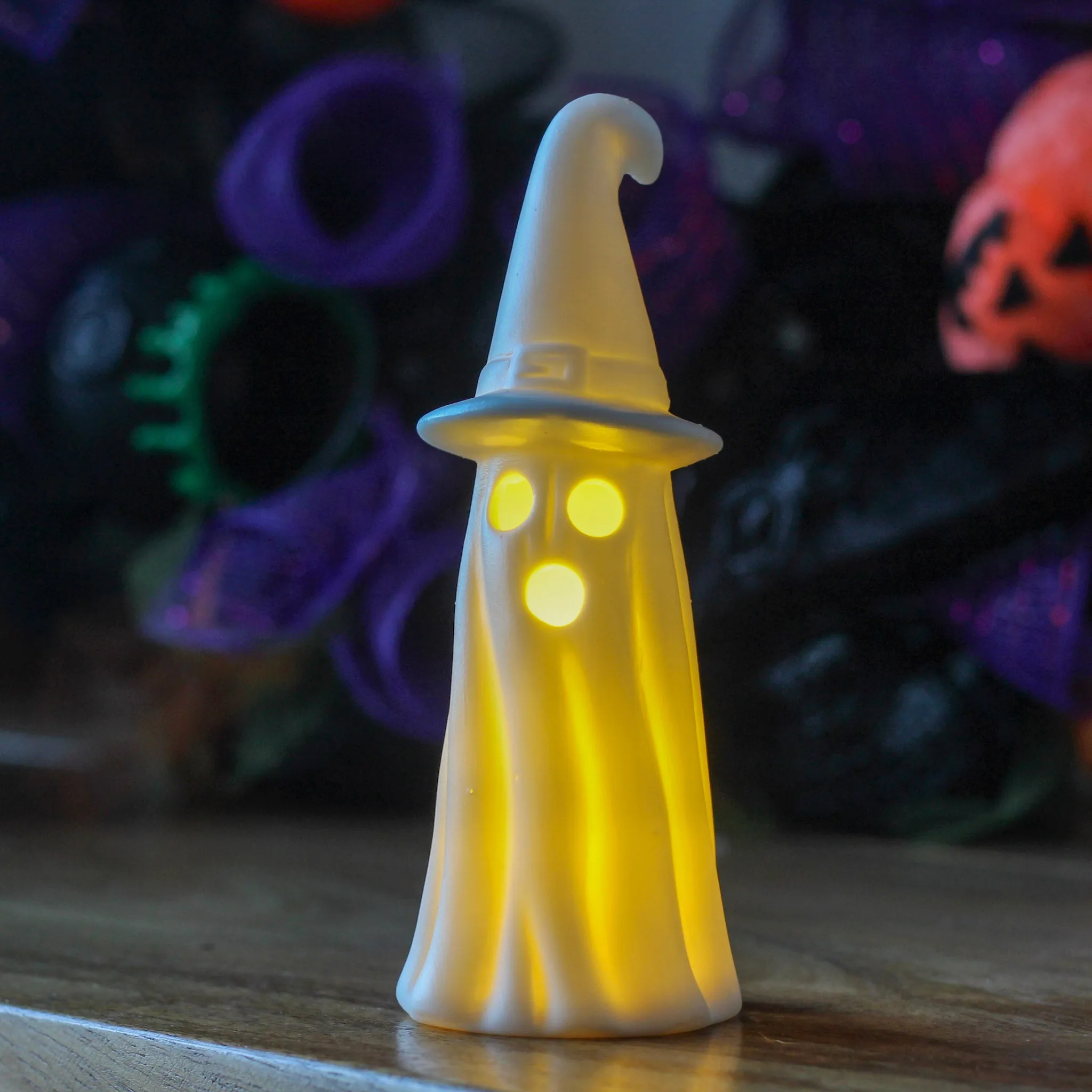 Porcelain Ceramic LED Light Up Ghost With Witch Hat