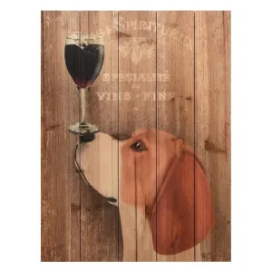 "Dog Au Vin Beagle" Arte de Legno Digital Print on Solid Wood Wall Art