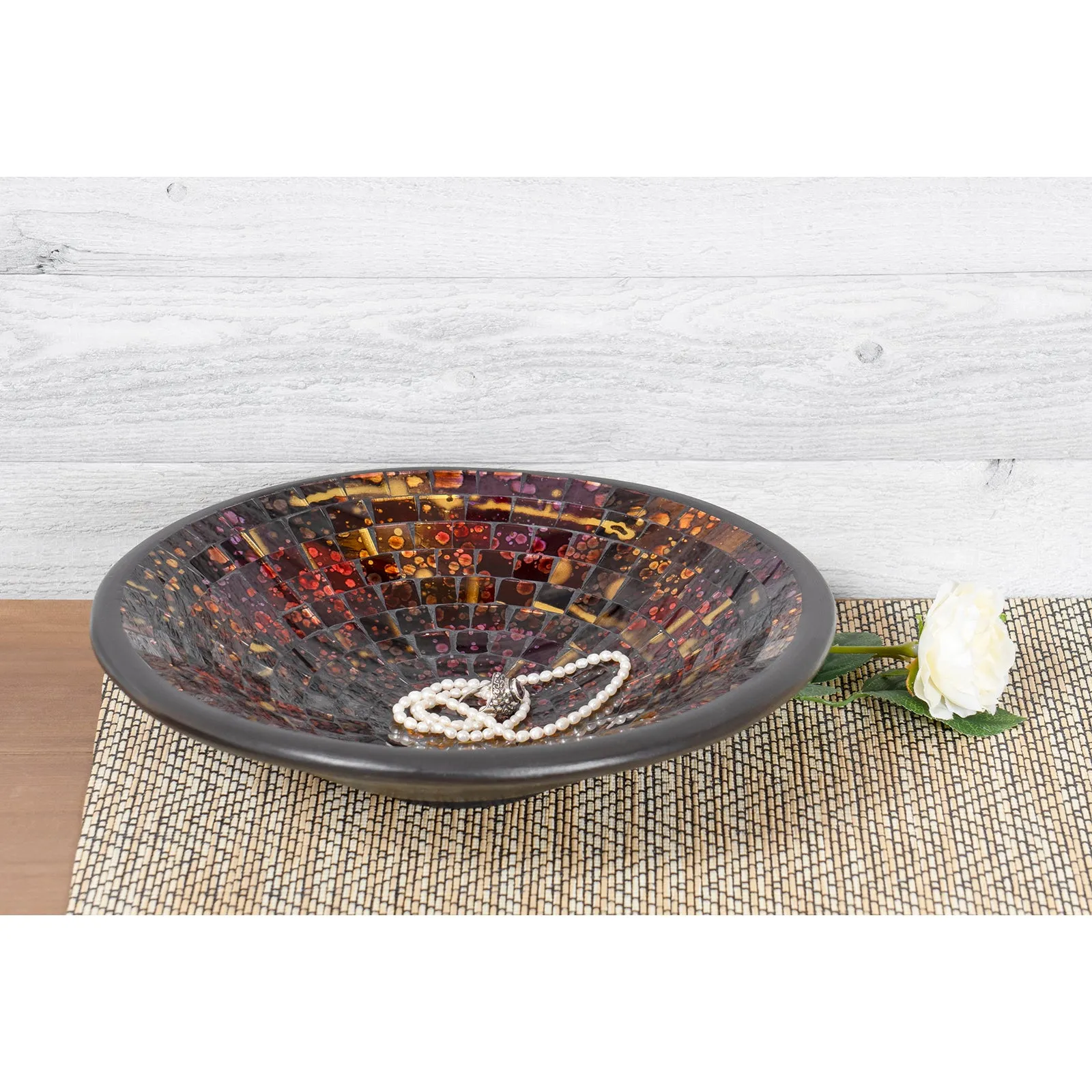 Red Co. Glass Mosaic Ceramic Catch-All Tray, Decorative Accent and Centerpiece Bowl - Round