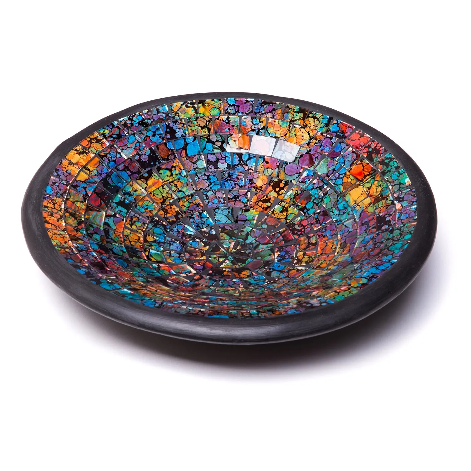 Red Co. Glass Mosaic Ceramic Catch-All Tray, Decorative Accent and Centerpiece Bowl - Round