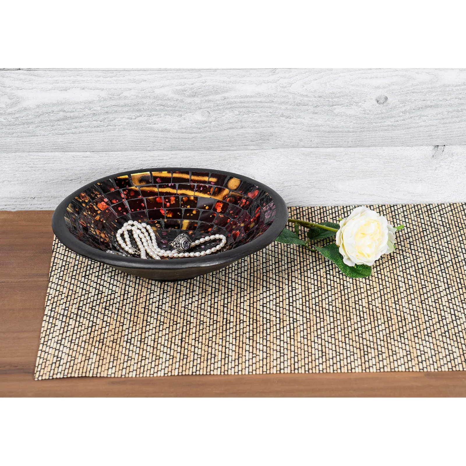 Red Co. Glass Mosaic Ceramic Catch-All Tray, Decorative Accent and Centerpiece Bowl - Round