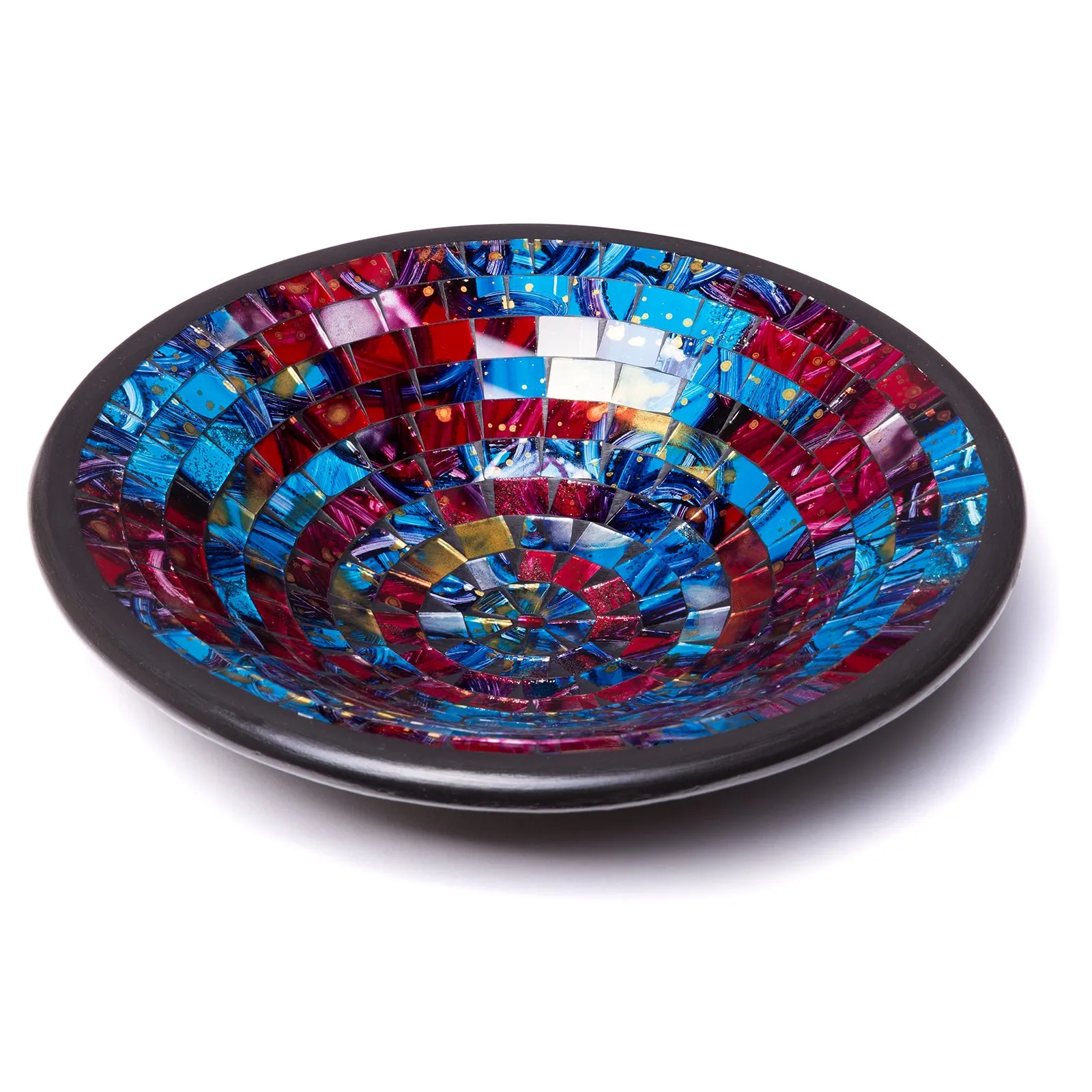 Red Co. Glass Mosaic Ceramic Catch-All Tray, Decorative Accent and Centerpiece Bowl - Round