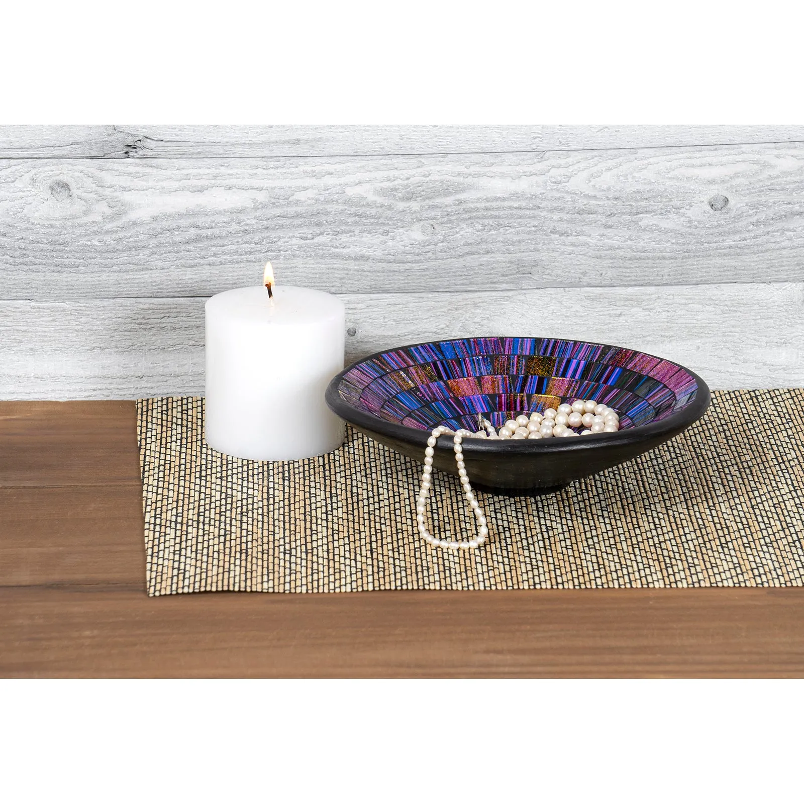 Red Co. Glass Mosaic Ceramic Catch-All Tray, Decorative Accent and Centerpiece Bowl - Round