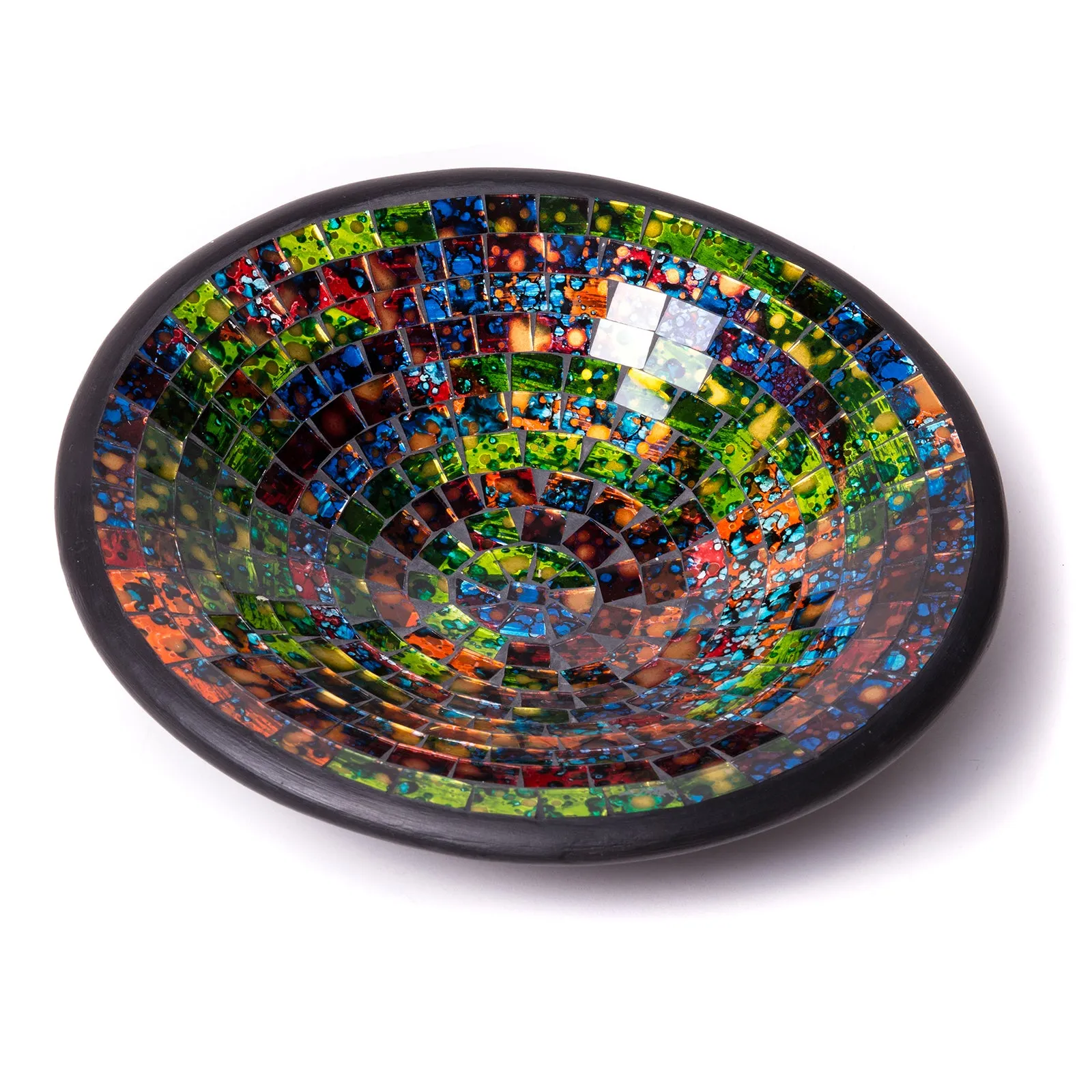 Red Co. Glass Mosaic Ceramic Catch-All Tray, Decorative Accent and Centerpiece Bowl - Round