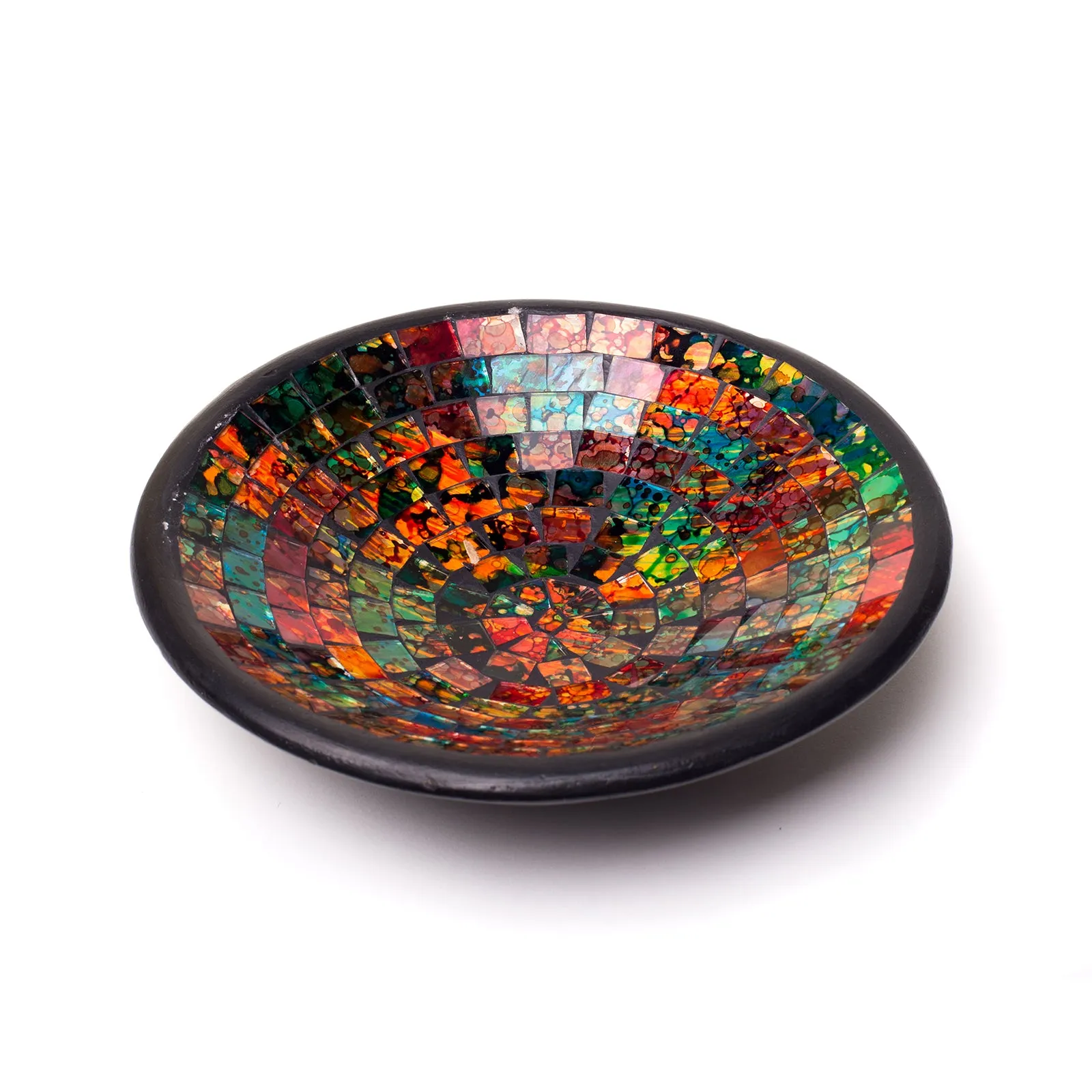 Red Co. Glass Mosaic Ceramic Catch-All Tray, Decorative Accent and Centerpiece Bowl - Round