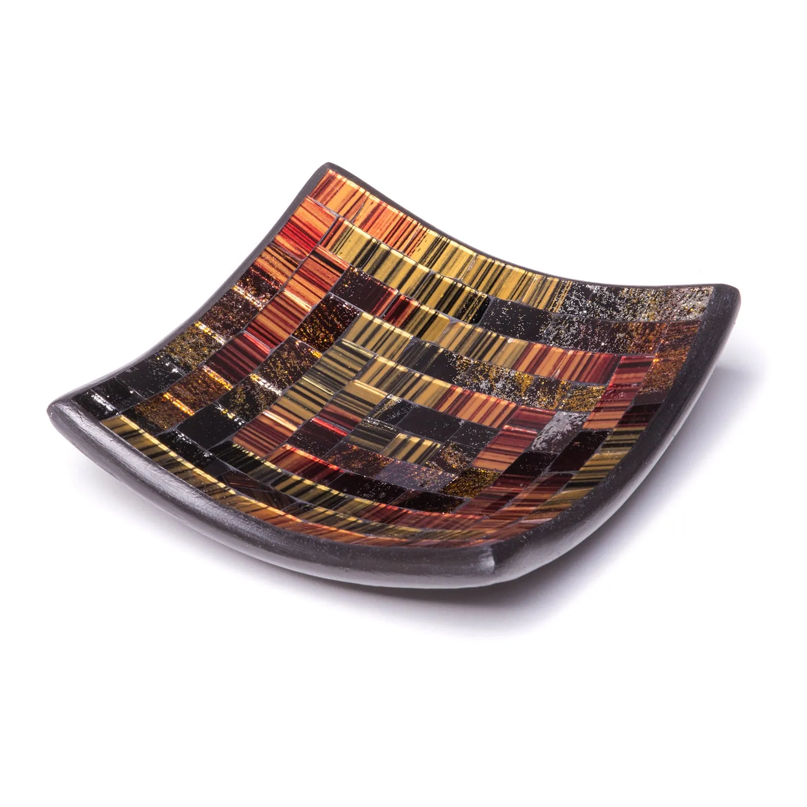 Red Co. Glass Mosaic Ceramic Catch-All Tray, Decorative Accent and Centerpiece Plate - Squared