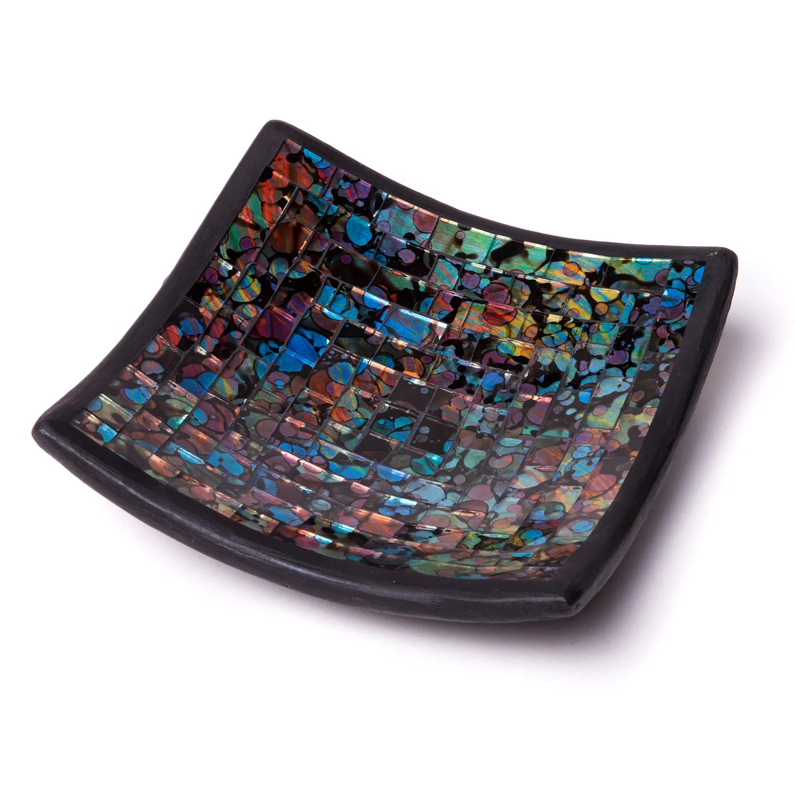 Red Co. Glass Mosaic Ceramic Catch-All Tray, Decorative Accent and Centerpiece Plate - Squared