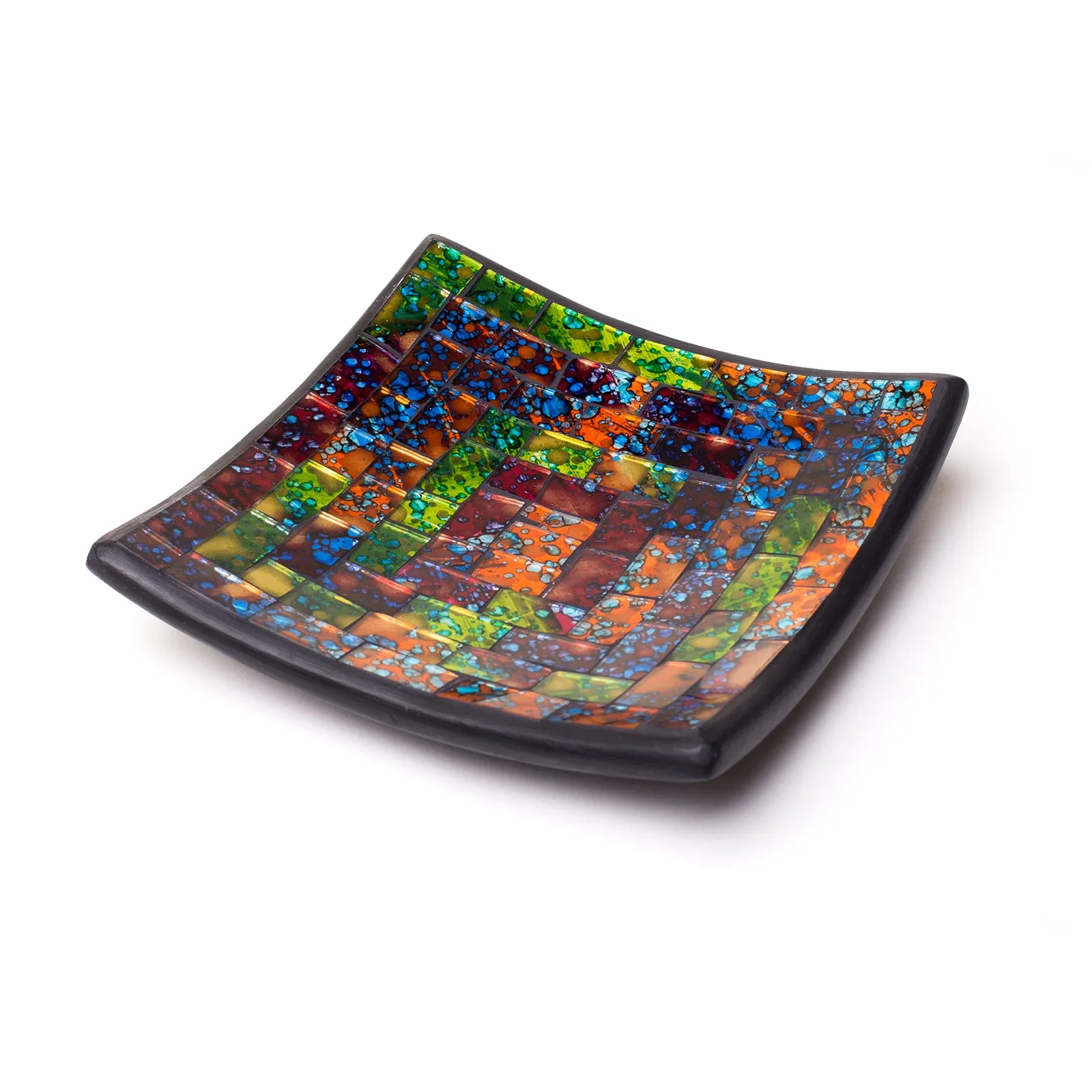 Red Co. Glass Mosaic Ceramic Catch-All Tray, Decorative Accent and Centerpiece Plate - Squared