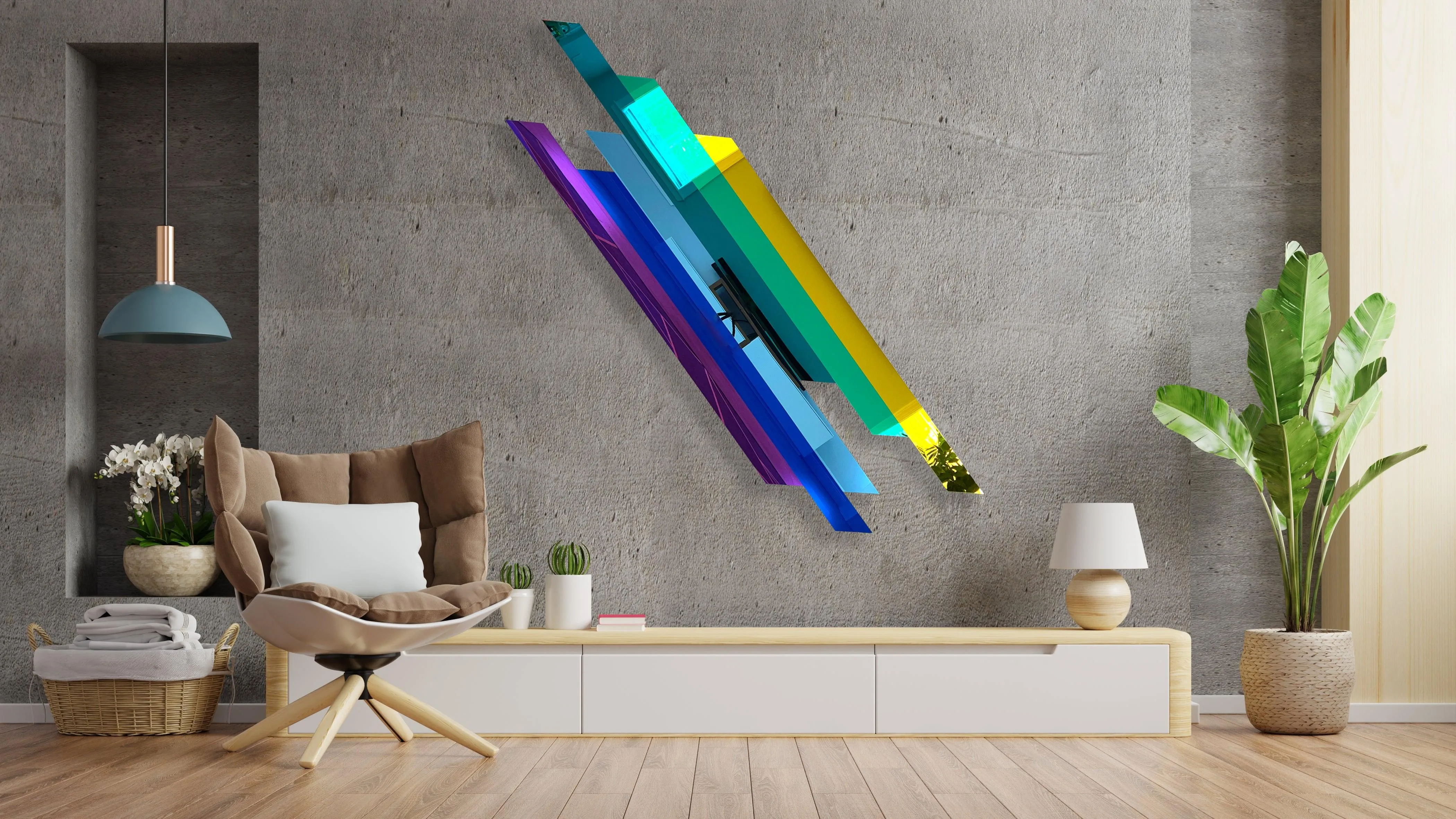 Retro Lines Multicolor Mirrored Acrylic Lines Artwork Contemporary Wall Art