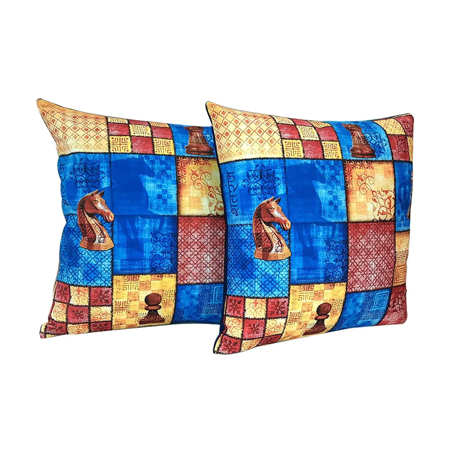 Shatranj Canvas Cushion Covers - 16 in x 16 in - Set of 2