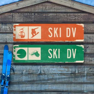 Ski DV Ski Trail Distressed Metal Sign