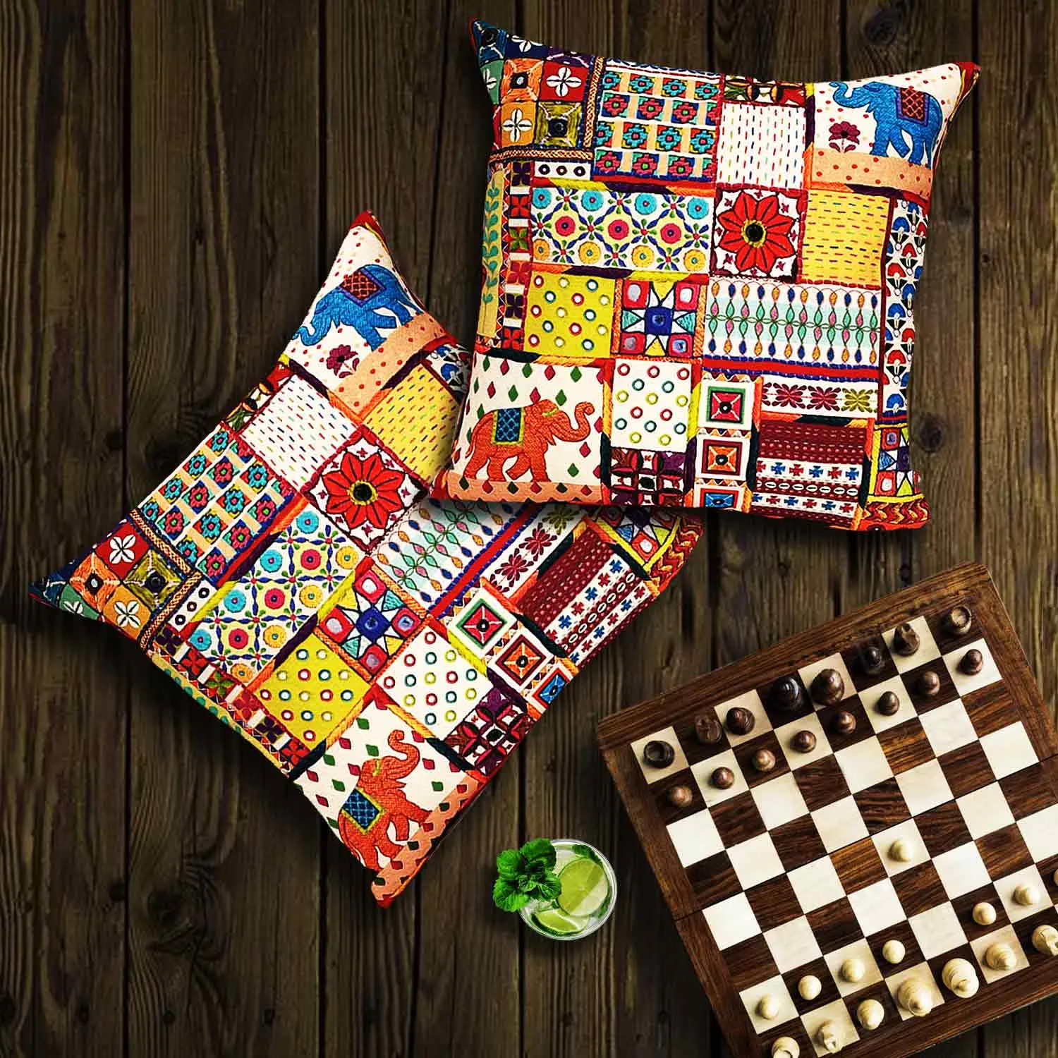 Sui Dhaaga Canvas Cushion Covers - 16 in x 16 in - Set of 2