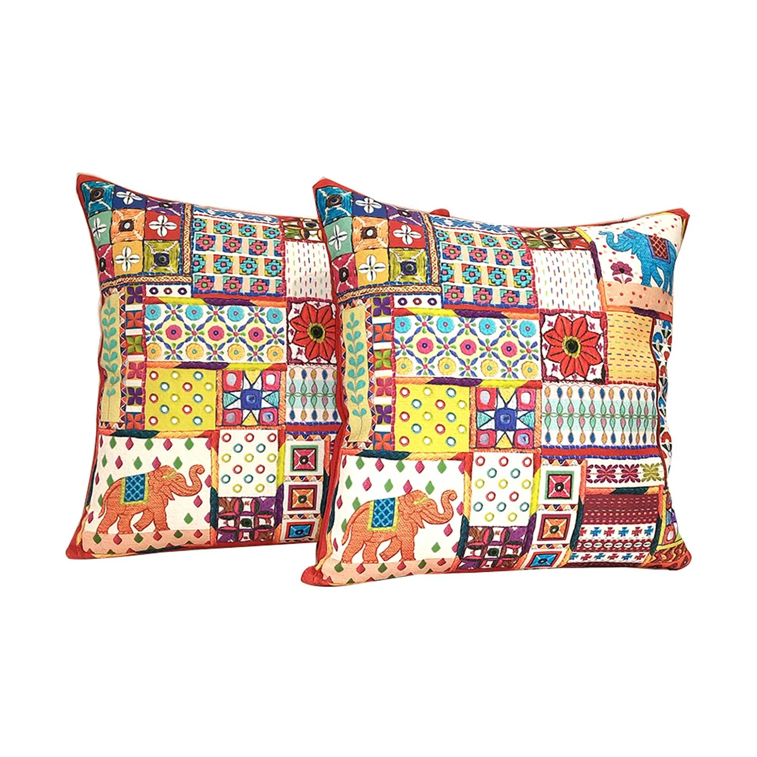 Sui Dhaaga Canvas Cushion Covers - 16 in x 16 in - Set of 2