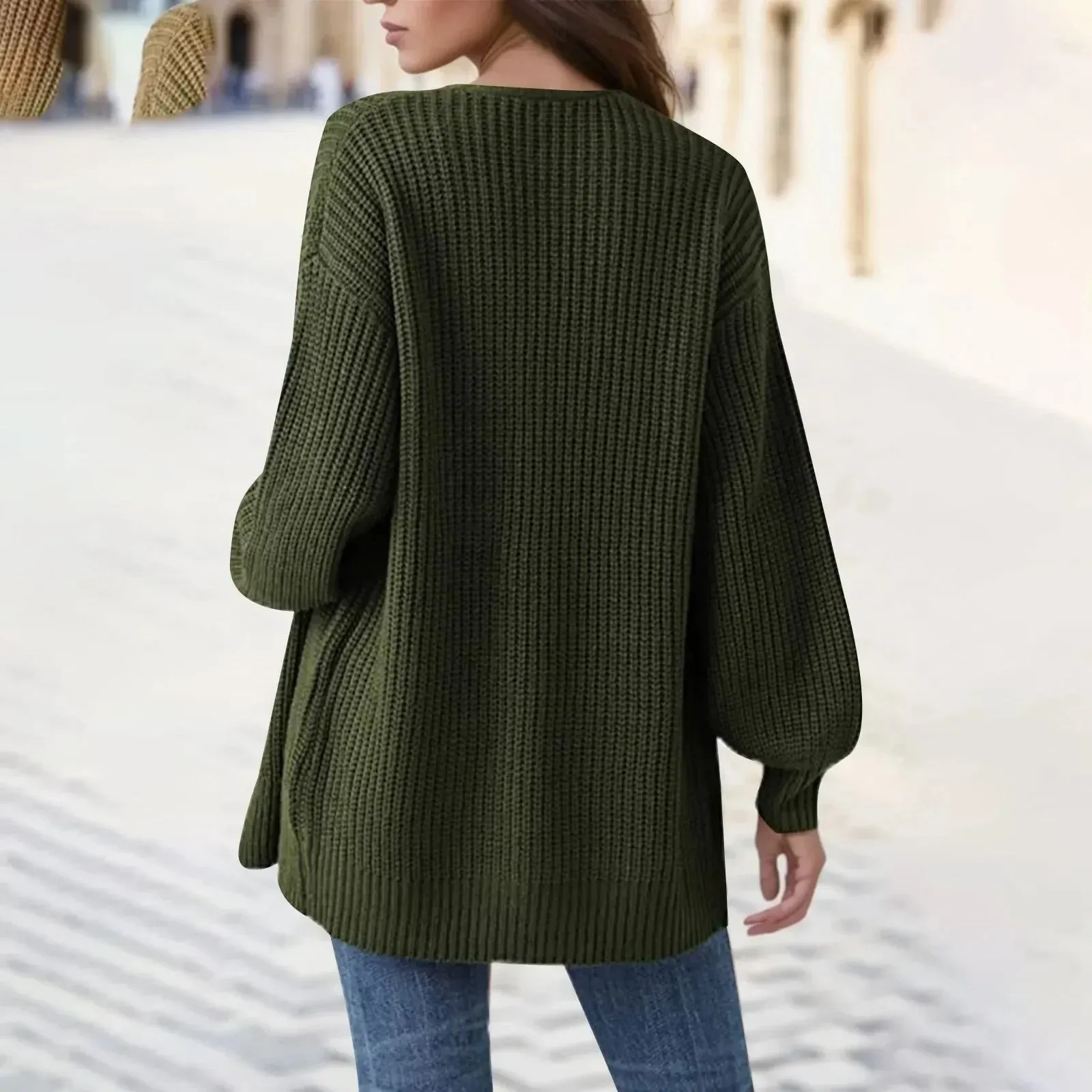 Women's Knitted Long Sleeve Cardigan Autumn Winter Open Front Drape Pockets Sweater Outerwear Coat