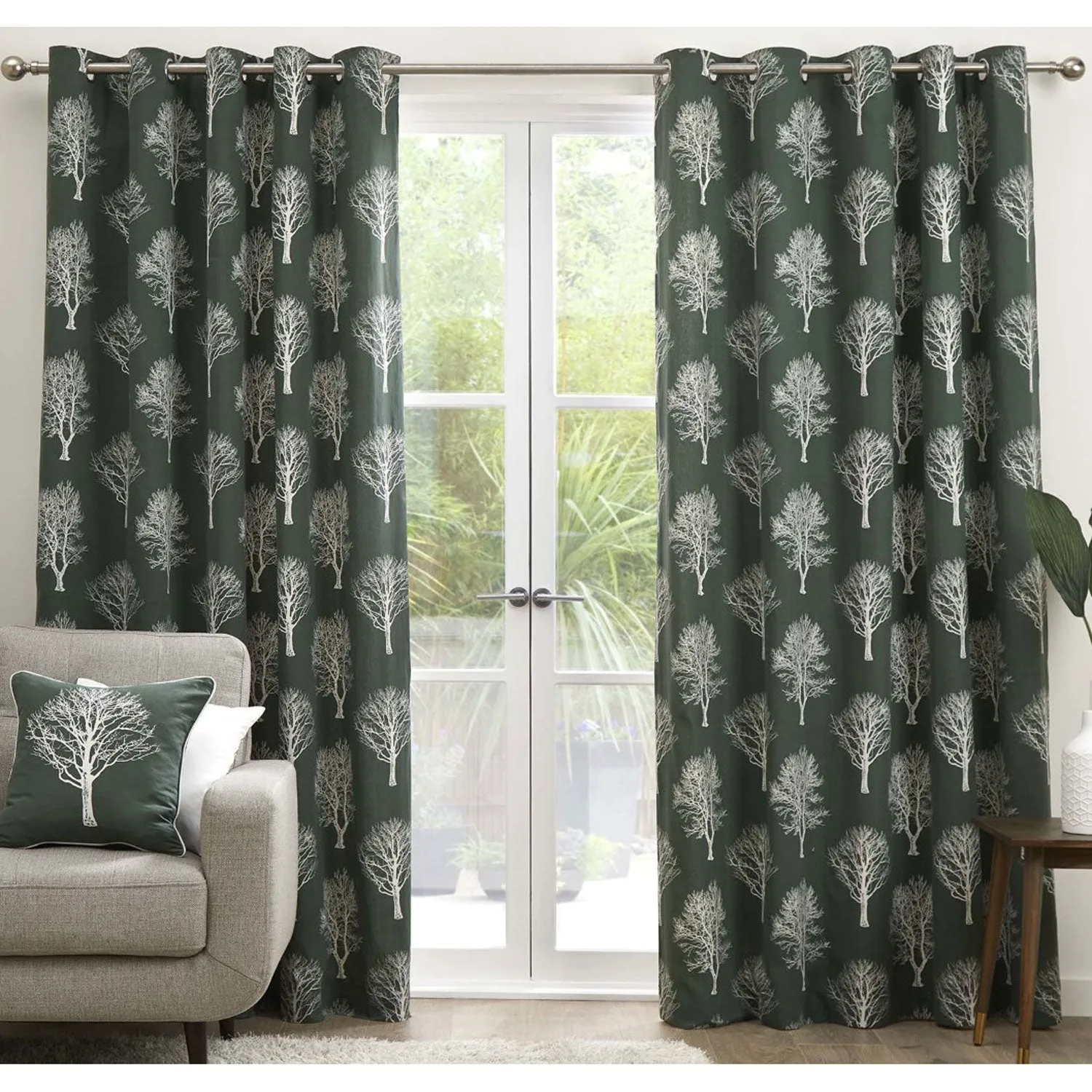 Woodland Trees Eyelet Curtains - Green