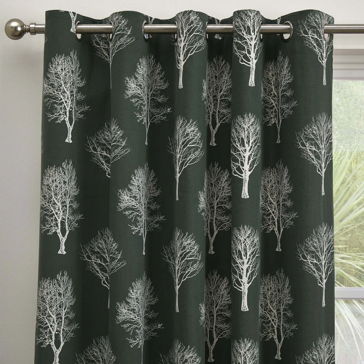 Woodland Trees Eyelet Curtains - Green